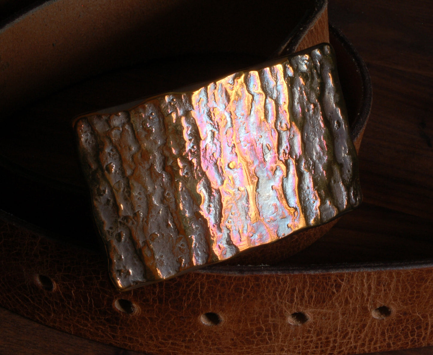 Belt Buckle Canadian Glacier Hypoallergenic Orange Hand Forged Anvil Texture Unisex Solid Stainless Steel Signed Original For 1.5" Jean Belt