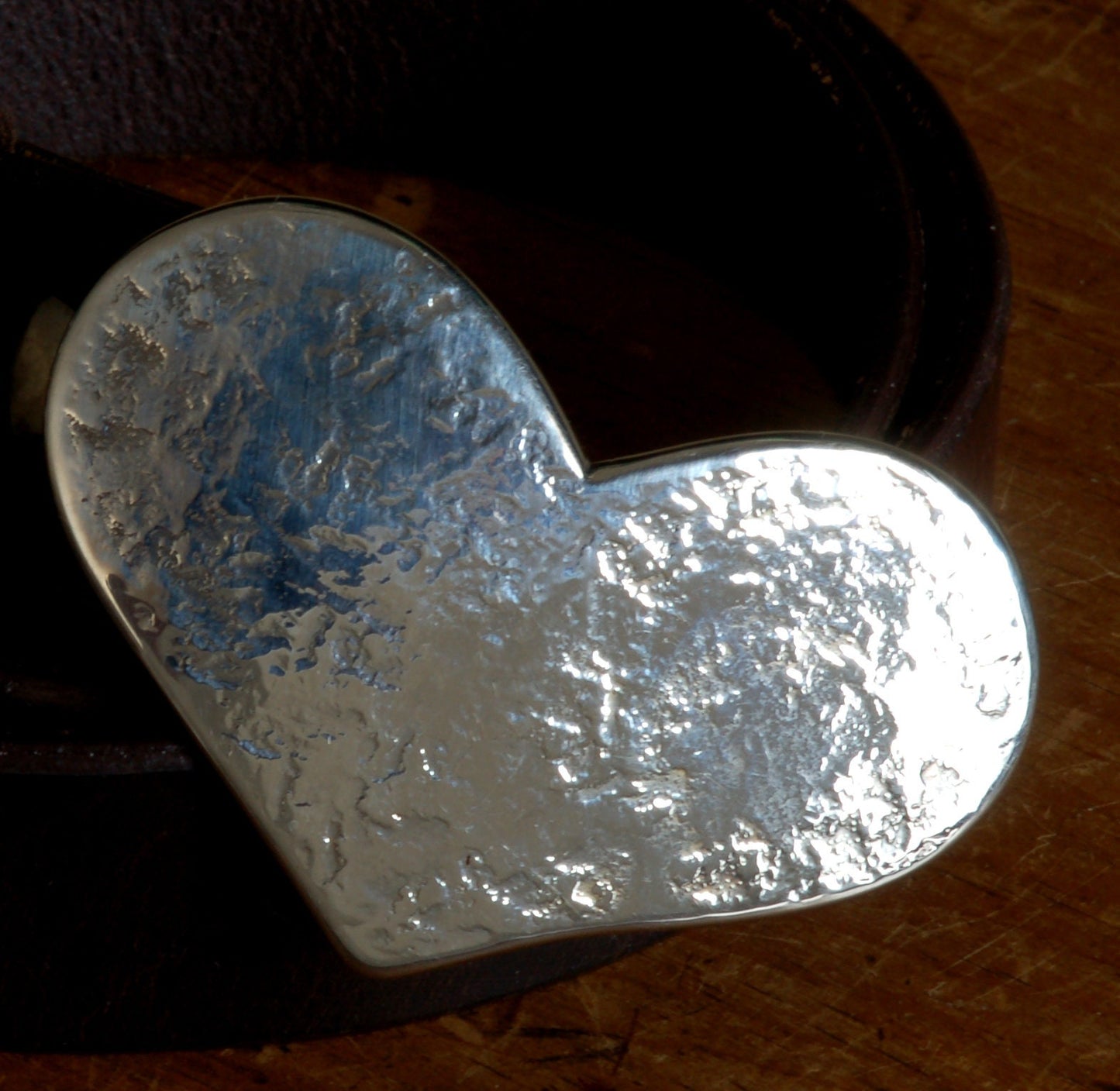 Belt Buckle, Mother's Day, Lover's Heart, Bronze Anniversary, Hand Forged, Hypoallergenic Accessories, Stainless Steel Buckle For 1.5" Belt