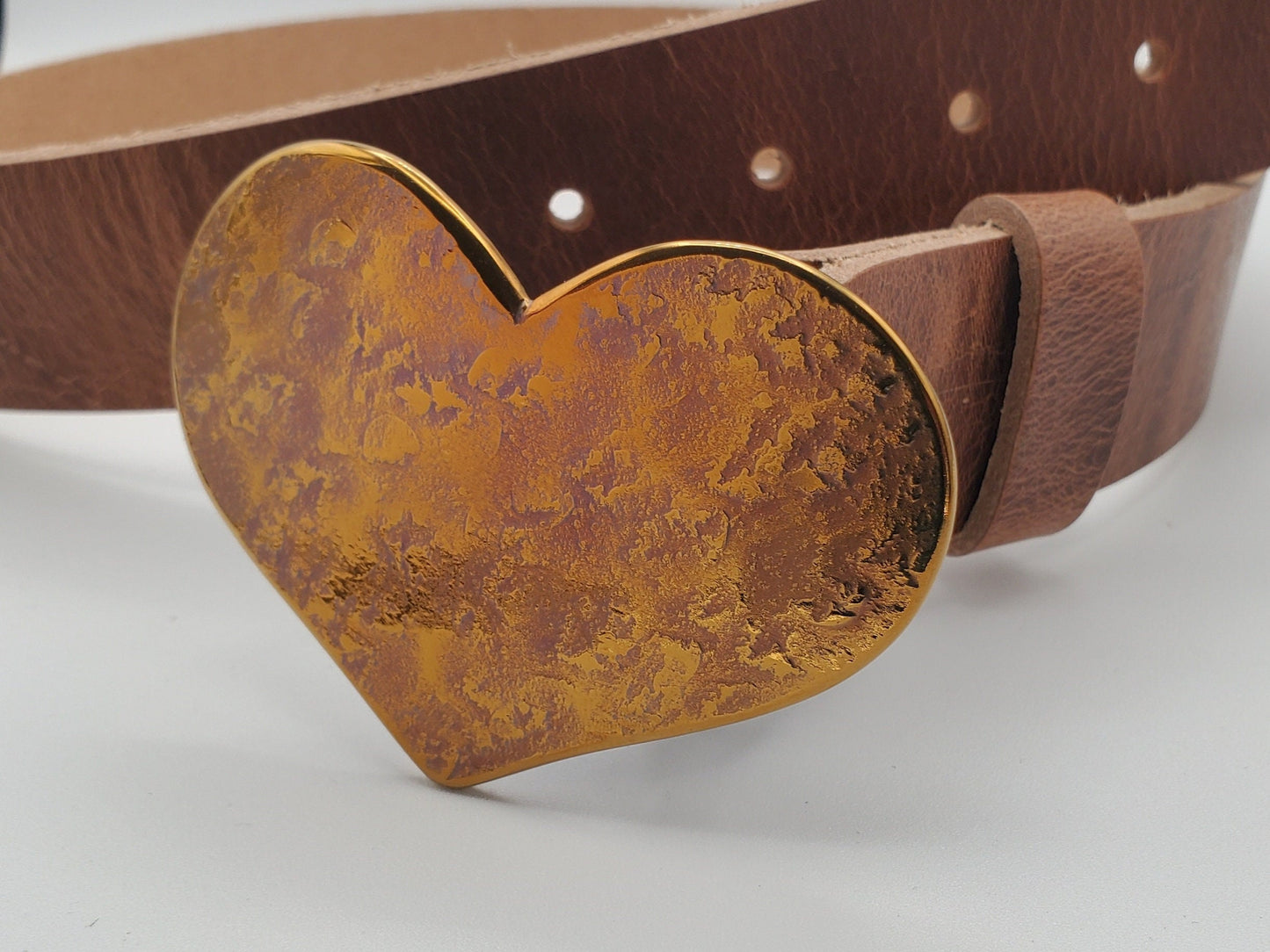 Heart Buckle Lover's Heart Valentine's Day Gift Hand Forged Hypoallergenic Accessories Gold, Silver Stainless Steel Buckle Fits 1.5" Belt