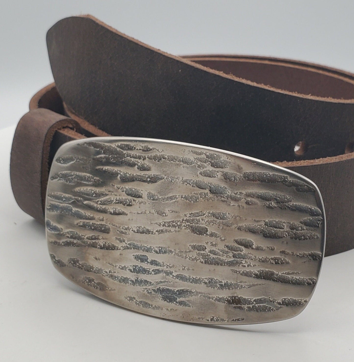 Belt & Buckle Hand Forged Solid Stainless Steel with 1.5" Leather Jean Belt Handmade Gifts Gifts Made in Canada Hypoallergenic Buckle N Belt