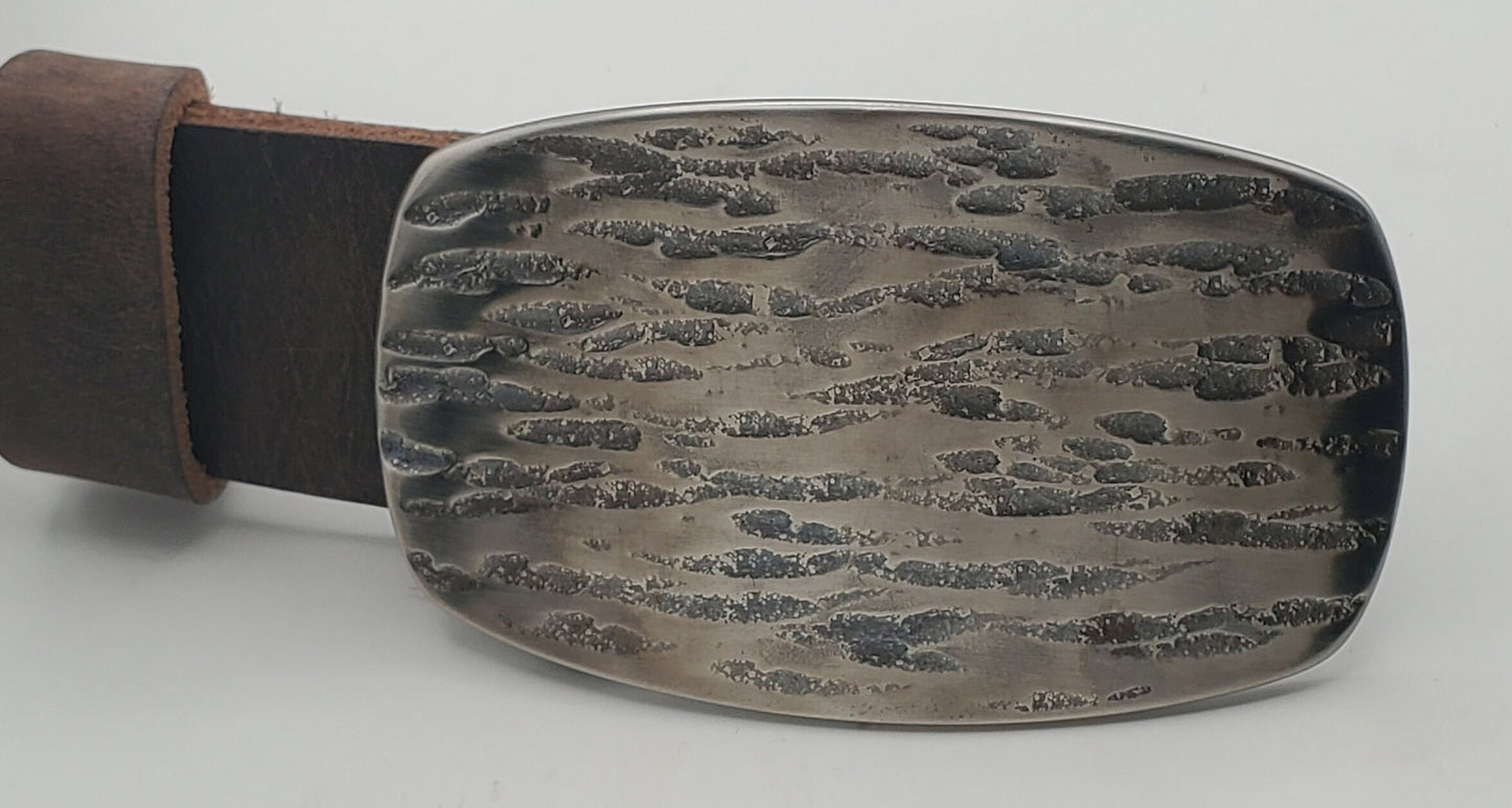 Belt & Buckle Hand Forged Solid Stainless Steel with 1.5" Leather Jean Belt Handmade Gifts Gifts Made in Canada Hypoallergenic Buckle N Belt