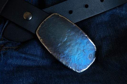 Blue Rodeo Buckle Jean Buckle Unisex Cowboy Belt Buckle Hand Forged Stainless Steel Hypoallergenic Unisex Belt Buckle Fits 1.5" Belt
