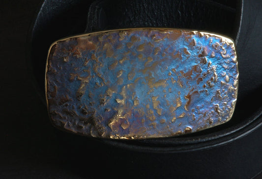 Blue Jean Buckle Belt Buckle Hand Forged Blue Gold or Blue Silver Signed Original Stainless Steel Buckle for Jeans Gifts for Guys or Gals