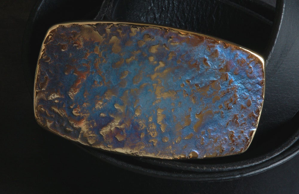 Blue Jean Buckle, Belt Buckle, Hand Forged, Blue Gold or Blue Silver, Signed Original, Stainless Steel Buckle for Jeans, Gifts for Guys