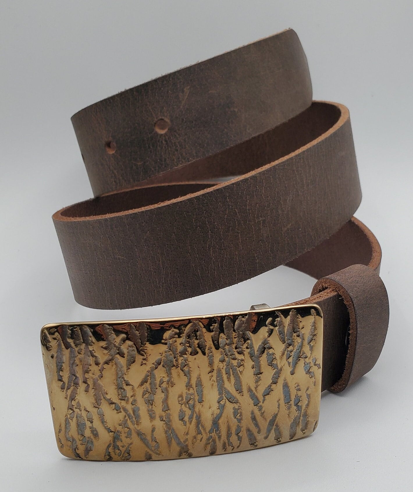 Belt & Buckle Hand Forged Buckle with Leather Belt for Blue Jean Artisan Signed Unisex Buckle Fits 1.5" Leather Snap Belt for Jeans