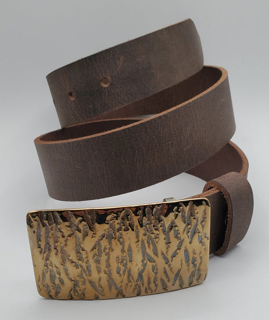 Belt & Buckle Hand Forged Buckle with Leather Belt for Blue Jean Artisan Signed Unisex Buckle Fits 1.5" Leather Snap Belt for Jeans