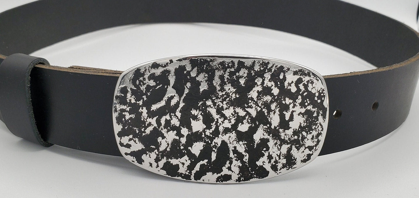 Hand Forged Belt & Buckle Black Jean Buckle and Belt Anvil Textured Hypoallergenic Accessories Stainless Steel Buckle and Leather Belt
