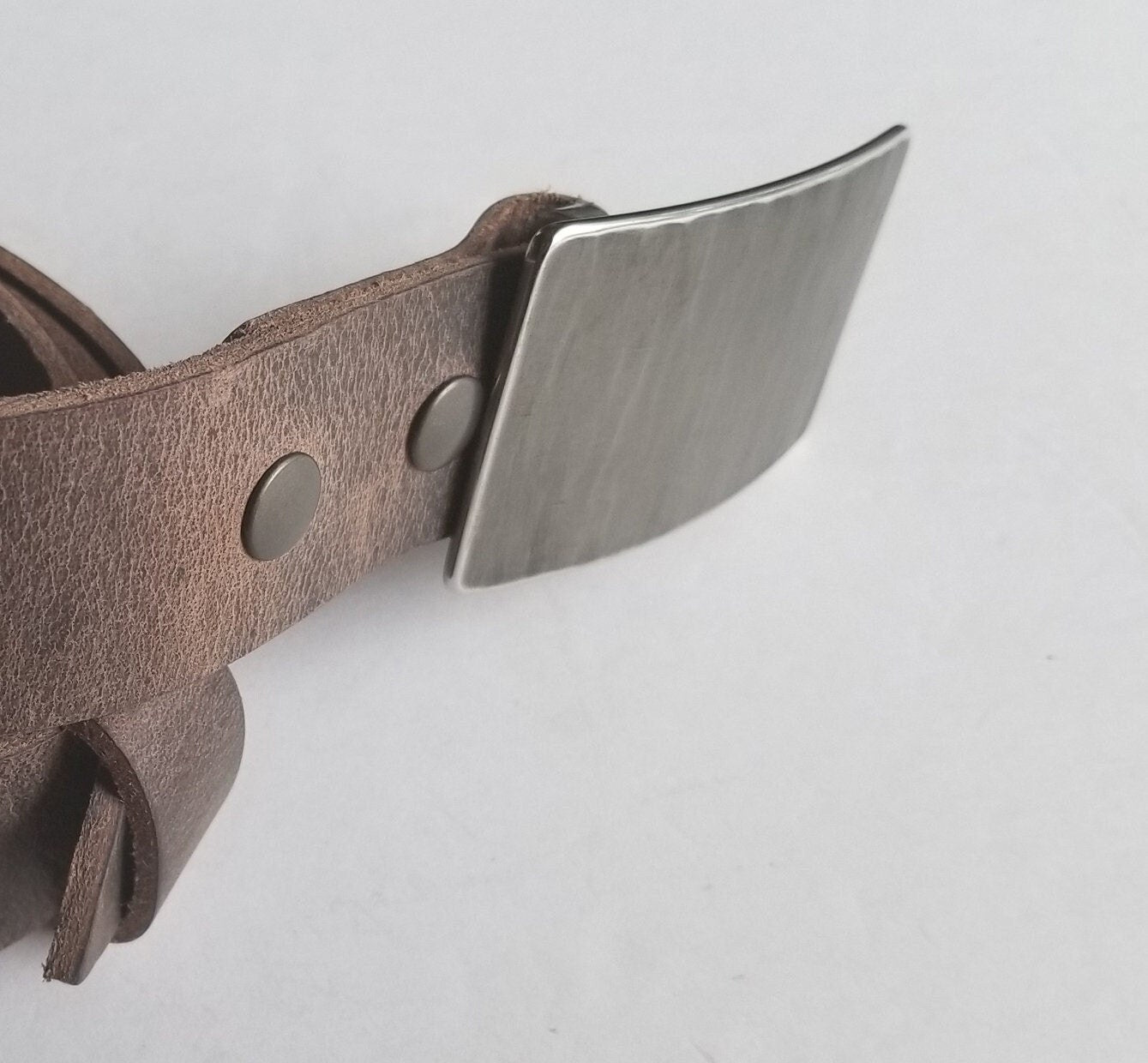 Suit Belt & Buckle Set Silver Wood Grain Buckle and Belt Signed Original HypoAllergenic Unisex Buckle with Leather Belt with Snaps for Suits