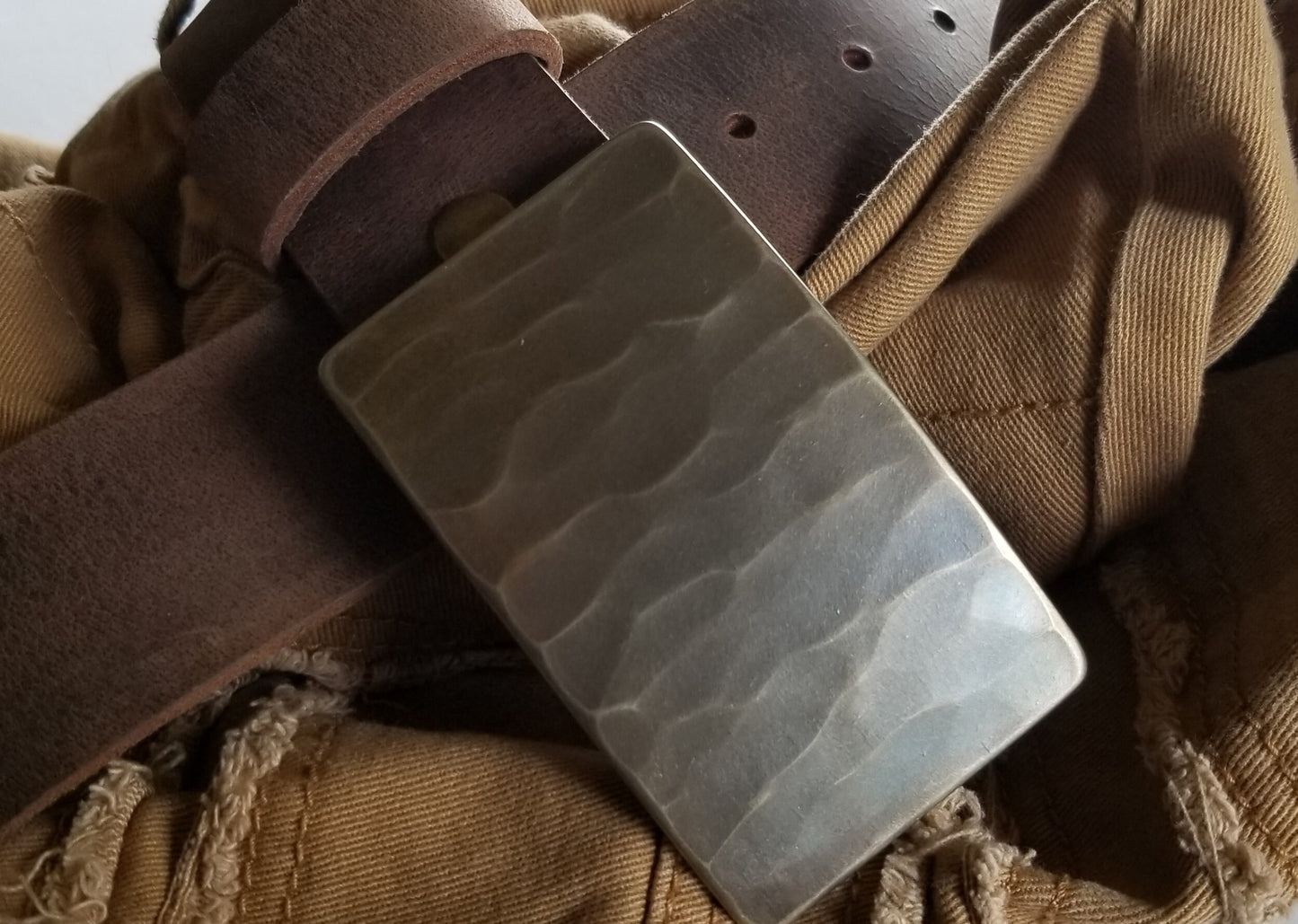 Blue Woodgrain Belt & Buckle Set For Jeans Unisex Gifts Hand Forged Stainless Steel Unisex Buckle For 1-1/2" Leather Belt Choose your Colour