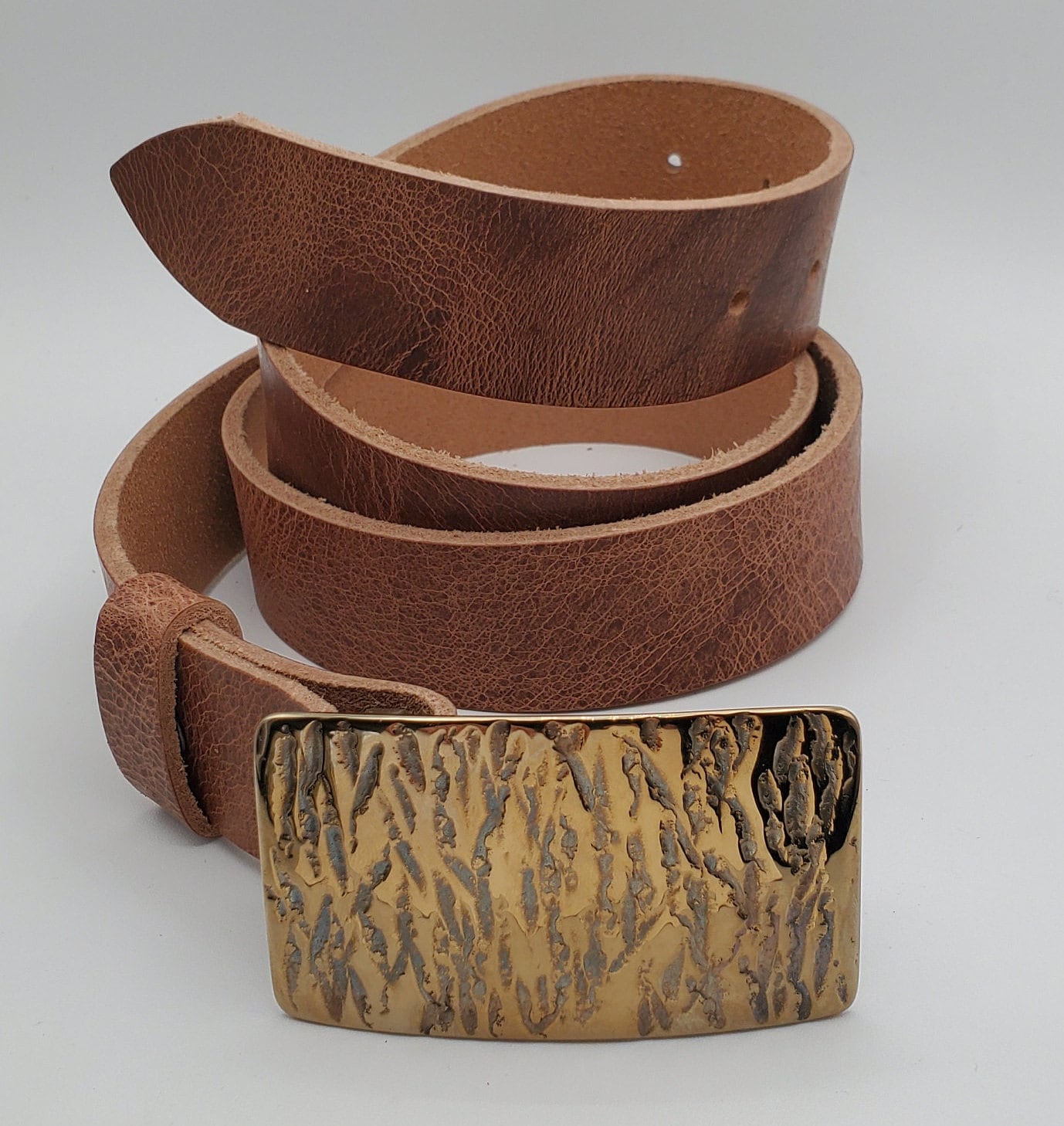 Belt & Buckle Hand Forged Buckle with Leather Belt for Blue Jean Artisan Signed Unisex Buckle Fits 1.5" Leather Snap Belt for Jeans