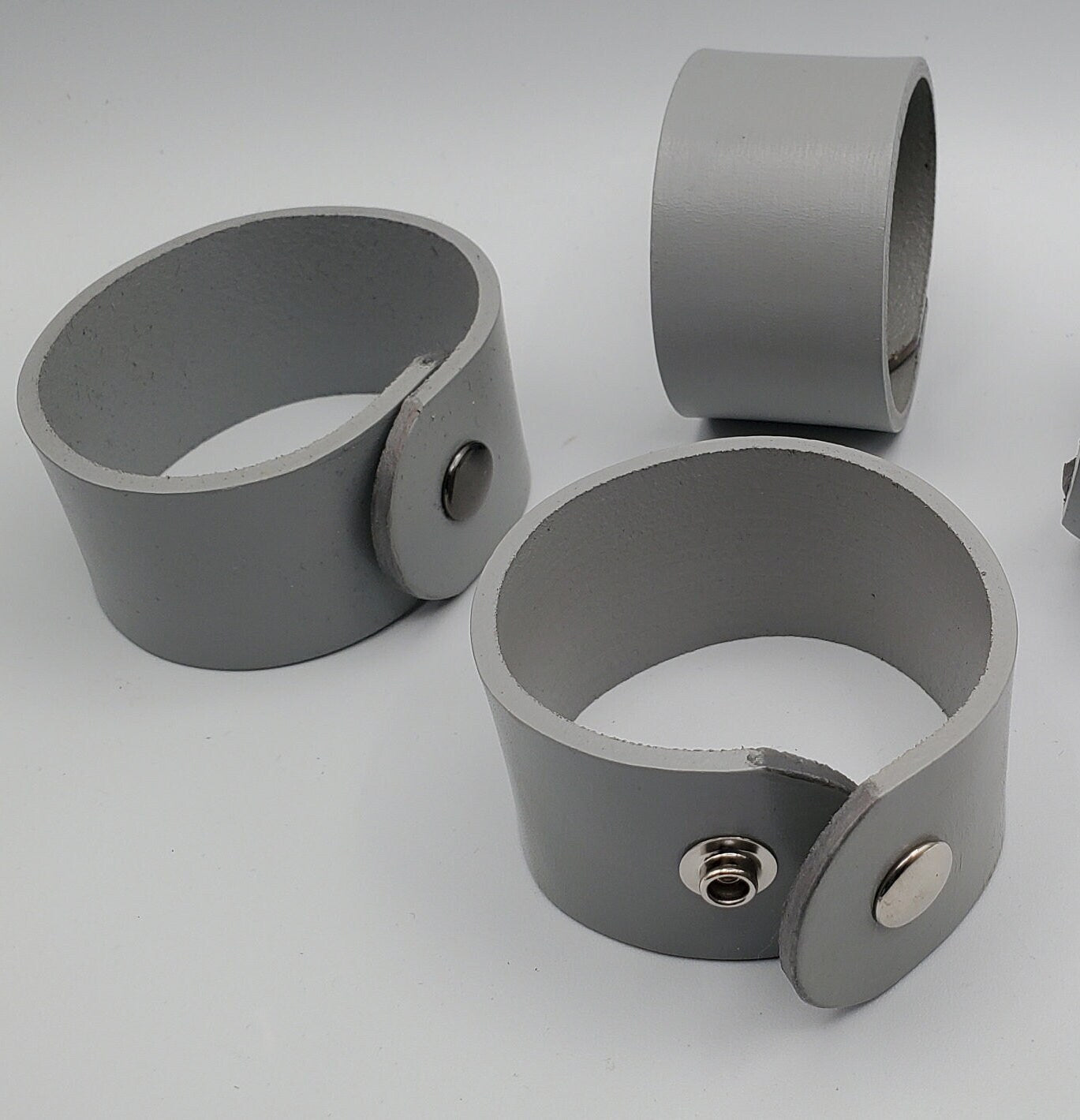 Gray Leather Cuff Father's Day or Mother's Day Bracelet with snaps Unisex Wrist Cuff w/ Snaps Boyfriend Gift or Girlfriend Gift w Gift Bag