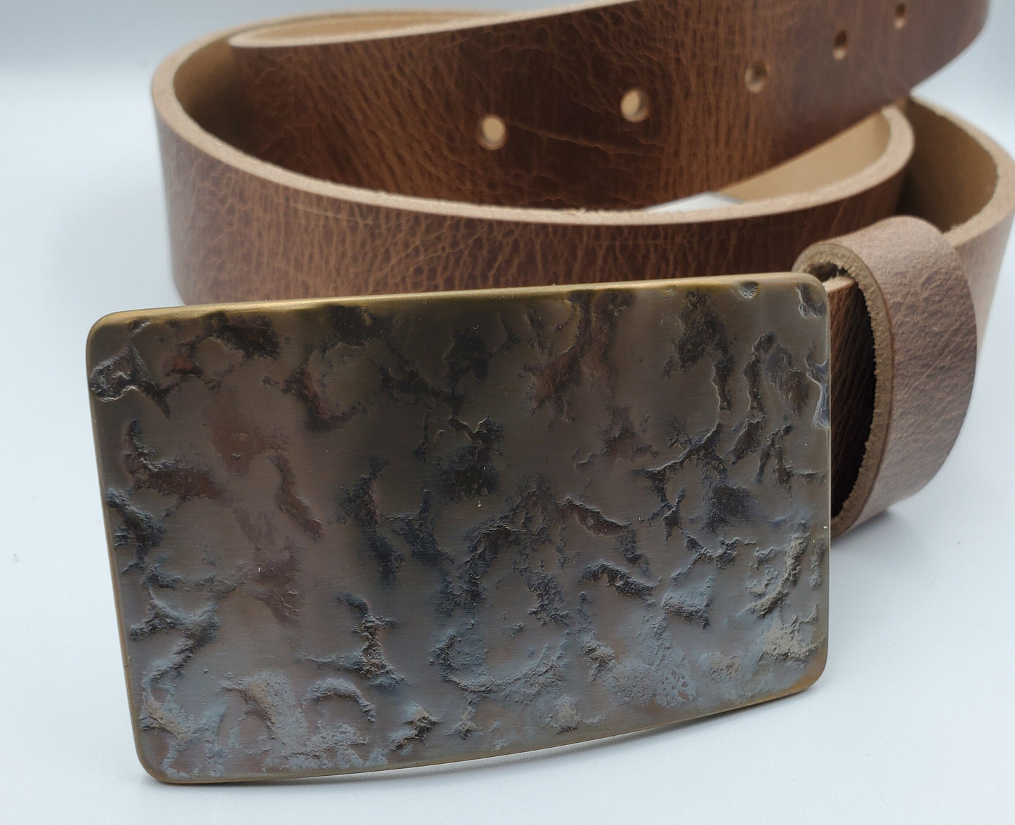 Belt & Buckle Hypoallergenic Hand-Forged Orange Buckle and Quality Leather Belt with Snaps