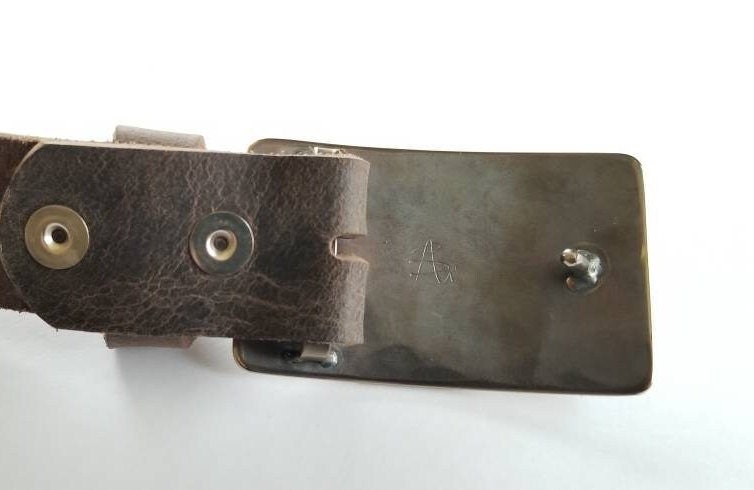 Belt Buckle Set for Blue Jean, Silver Buckle, Hand Forged Stainless Steel Buckle and 1-1/2" Leather Belt with Snaps, Your Belt Color Choice