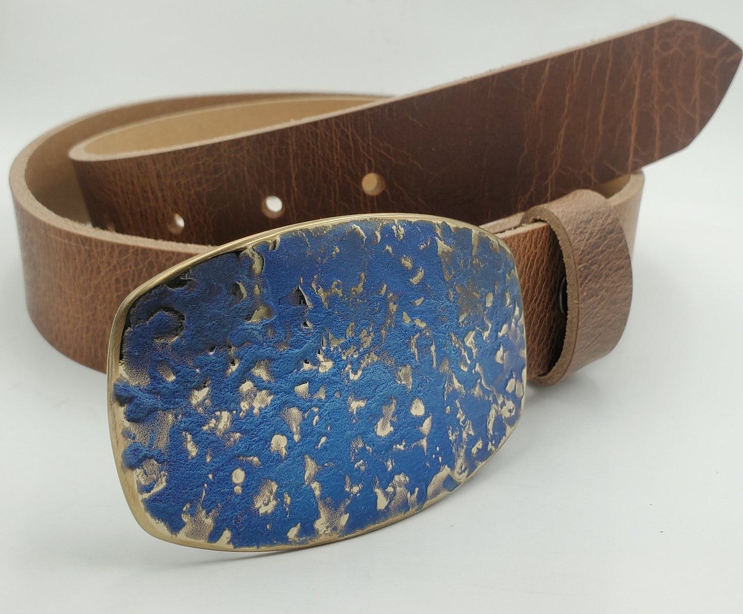 Blue Jean Buckle Belt Buckle Hand Forged Blue Gold or Blue Silver Signed Original Stainless Steel Buckle for Jeans Gifts for Guys or Gals