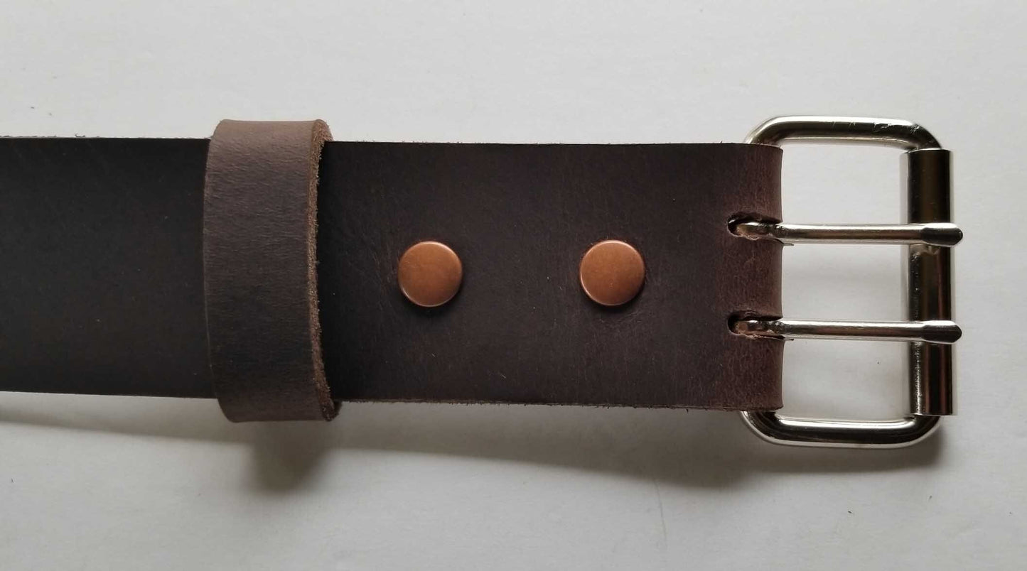 Two (2)INCH Leather Belt & Buckle Two Rows of Holes Biker Belt Unisex Belt and Buckle INTERCHANGEABLE 2" Leather Snap Belt with Dbl Holes