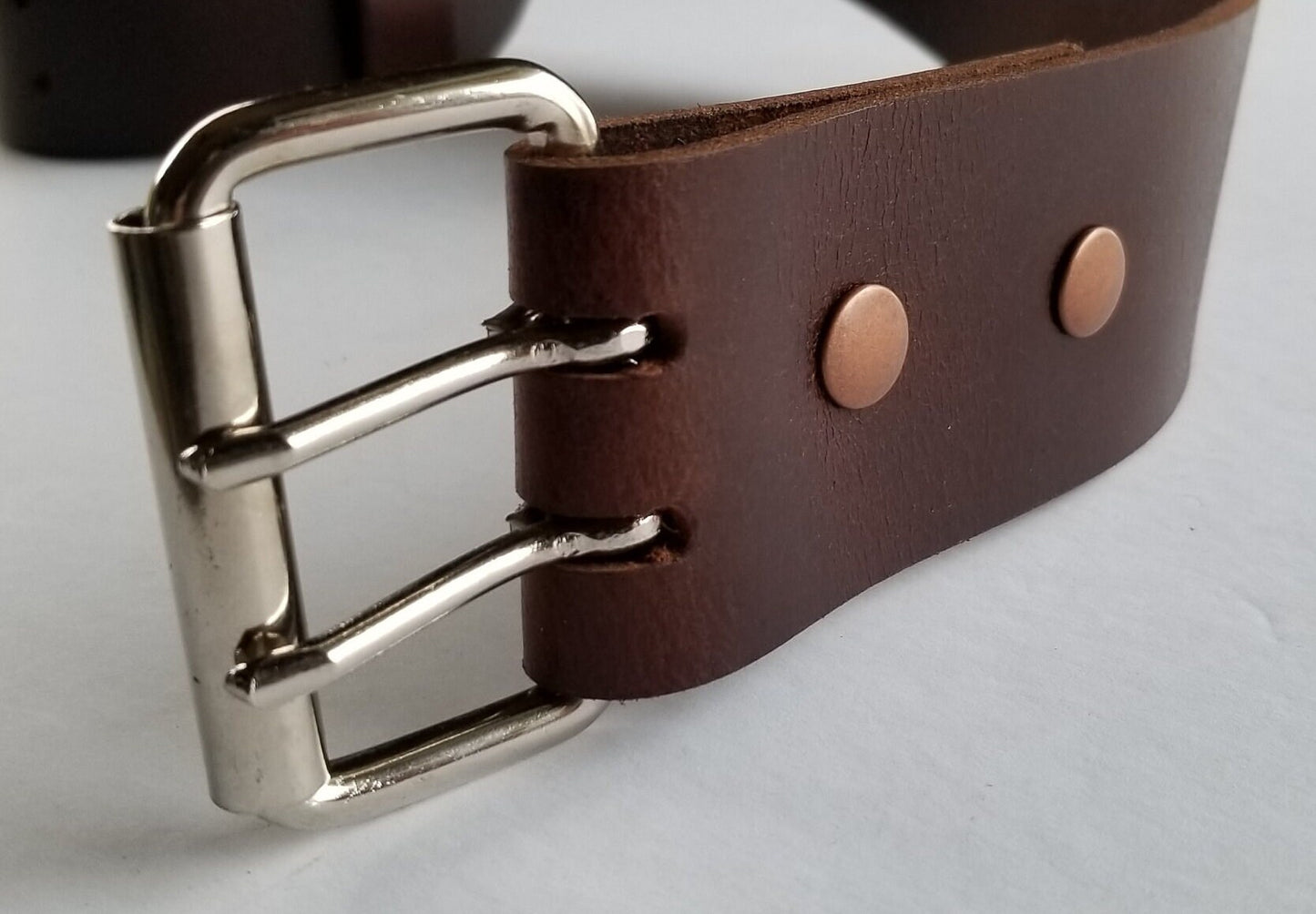 Two (2)INCH Leather Belt & Buckle Two Rows of Holes Biker Belt Unisex Belt and Buckle INTERCHANGEABLE 2" Leather Snap Belt with Dbl Holes