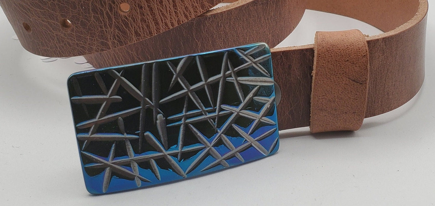Blue Buckle & Belt Set - Your Belt Colour Choice - Hypoallergenic Stainless Steel Buckle and 1-1/4" Leather Belt Perfect For Suits