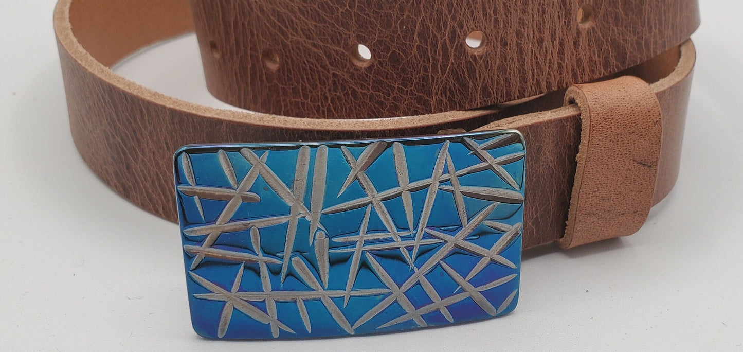Blue Buckle & Belt Set - Your Belt Colour Choice - Hypoallergenic Stainless Steel Buckle and 1-1/4" Leather Belt Perfect For Suits