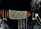 Belt Buckle Set for Blue Jean, Silver Buckle, Hand Forged Stainless Steel Buckle and 1-1/2" Leather Belt with Snaps, Your Belt Color Choice