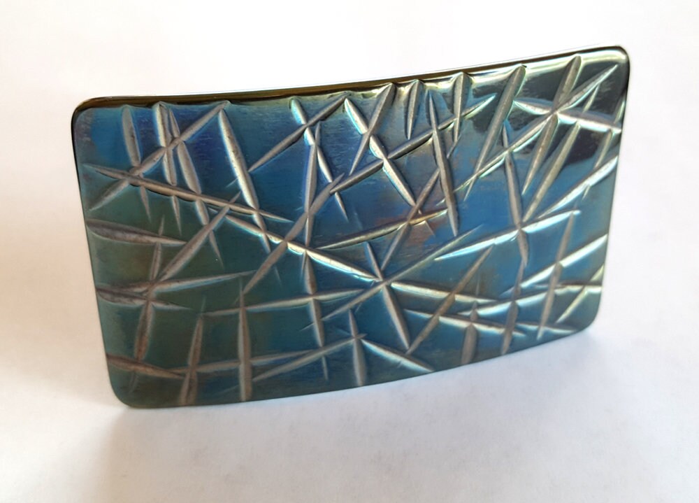 Belt Buckle Set for Blue Jean, Silver Buckle, Hand Forged Stainless Steel Buckle and 1-1/2" Leather Belt with Snaps, Your Belt Color Choice