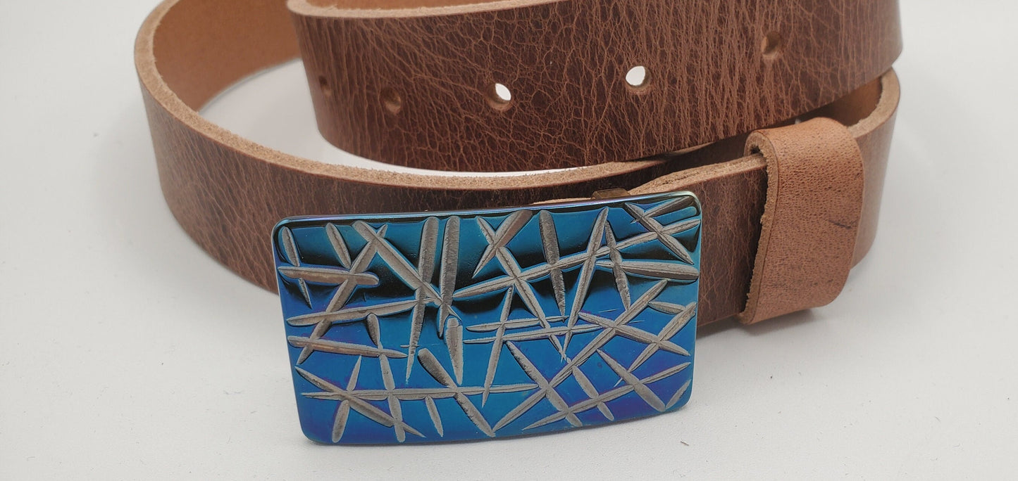 Blue Buckle & Belt Set - Your Belt Colour Choice - Hypoallergenic Stainless Steel Buckle and 1-1/4" Leather Belt Perfect For Suits