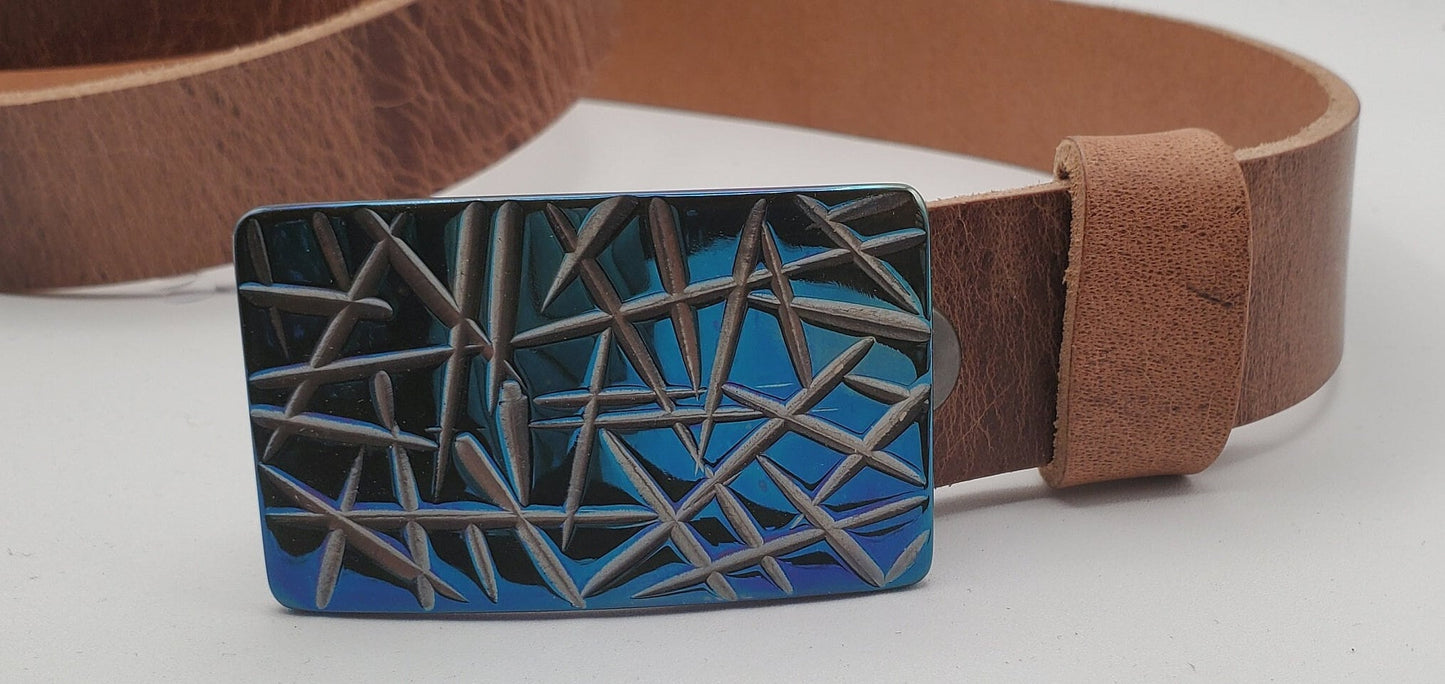 Blue Buckle & Belt Set - Your Belt Colour Choice - Hypoallergenic Stainless Steel Buckle and 1-1/4" Leather Belt Perfect For Suits