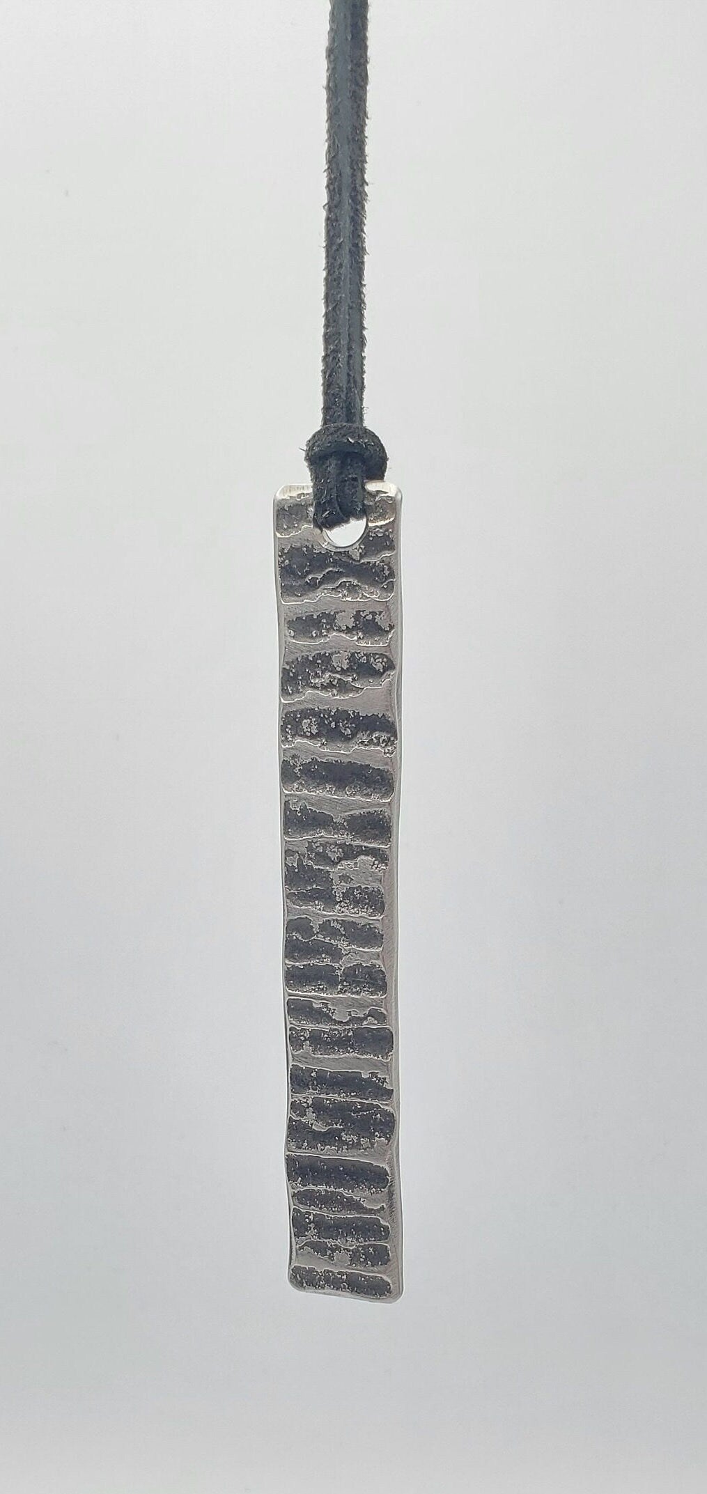 Pendant Raw Handforged Stainless Steel & Leather Cord Masculine or Feminine Jewelry Made in Canada