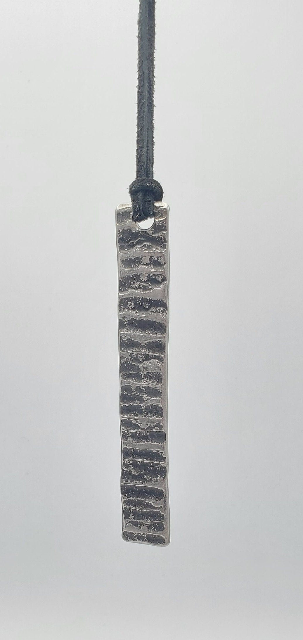 Pendant Raw Handforged Stainless Steel & Leather Cord Masculine or Feminine Jewelry Made in Canada