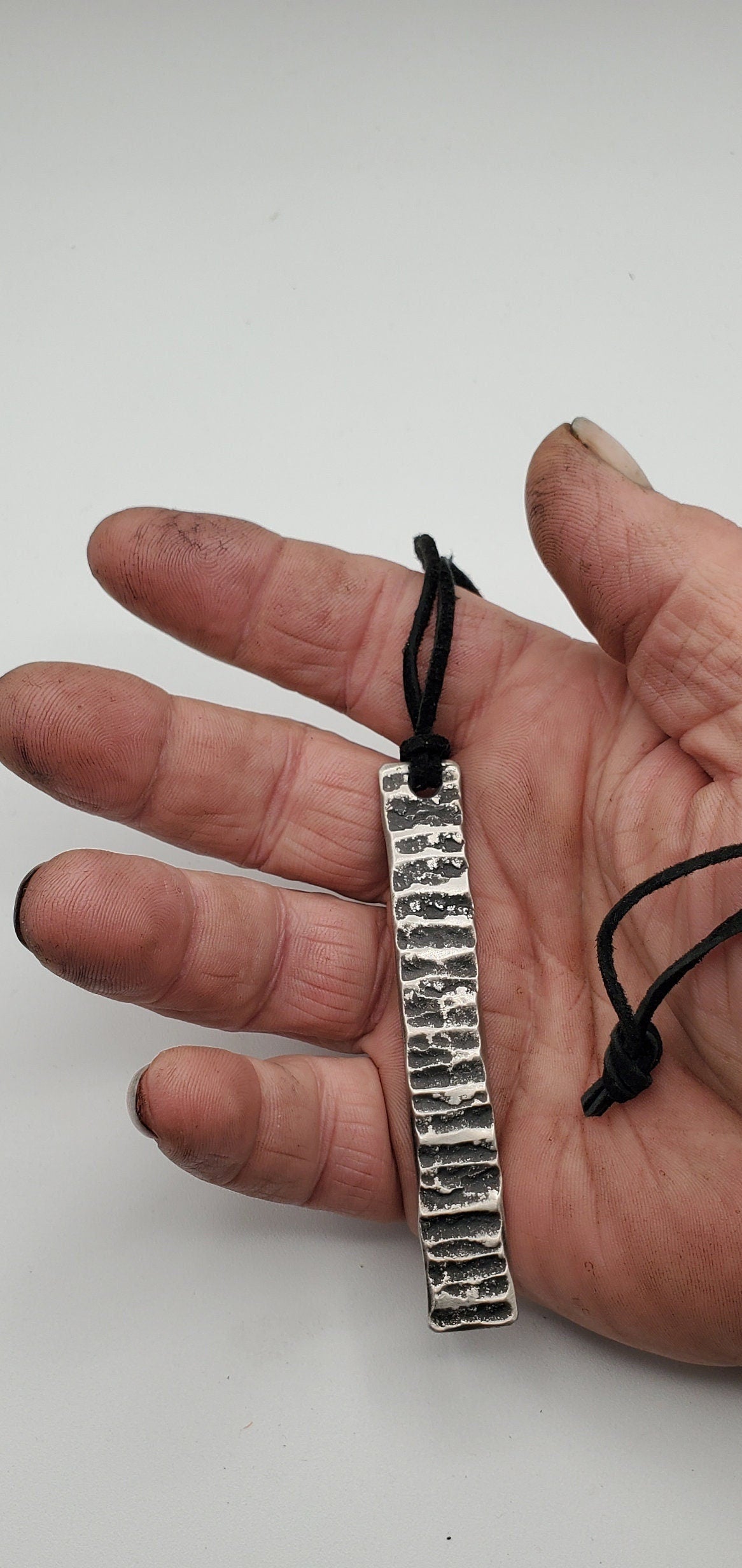Pendant Raw Handforged Stainless Steel & Leather Cord Masculine or Feminine Jewelry Made in Canada