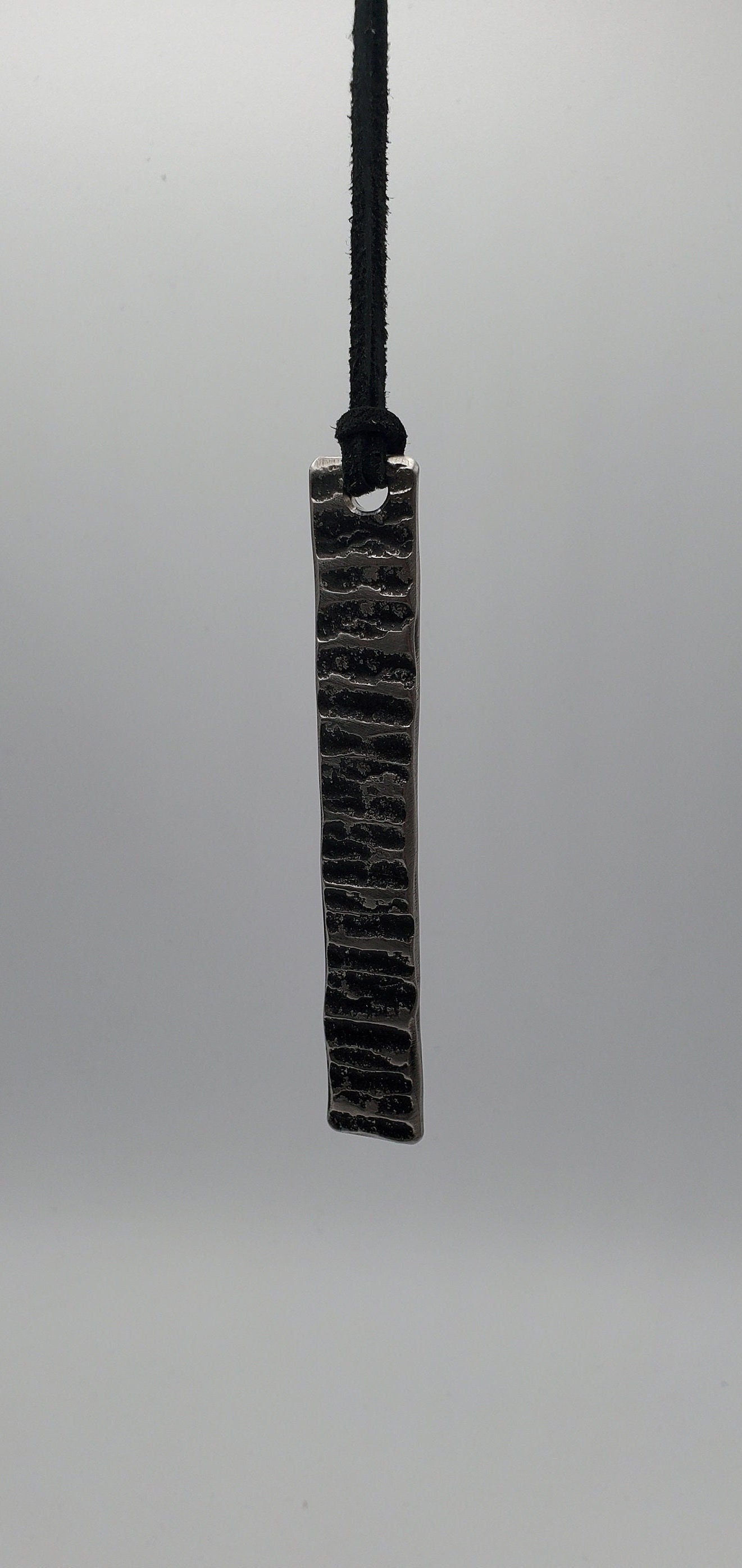 Pendant Raw Handforged Stainless Steel & Leather Cord Masculine or Feminine Jewelry Made in Canada