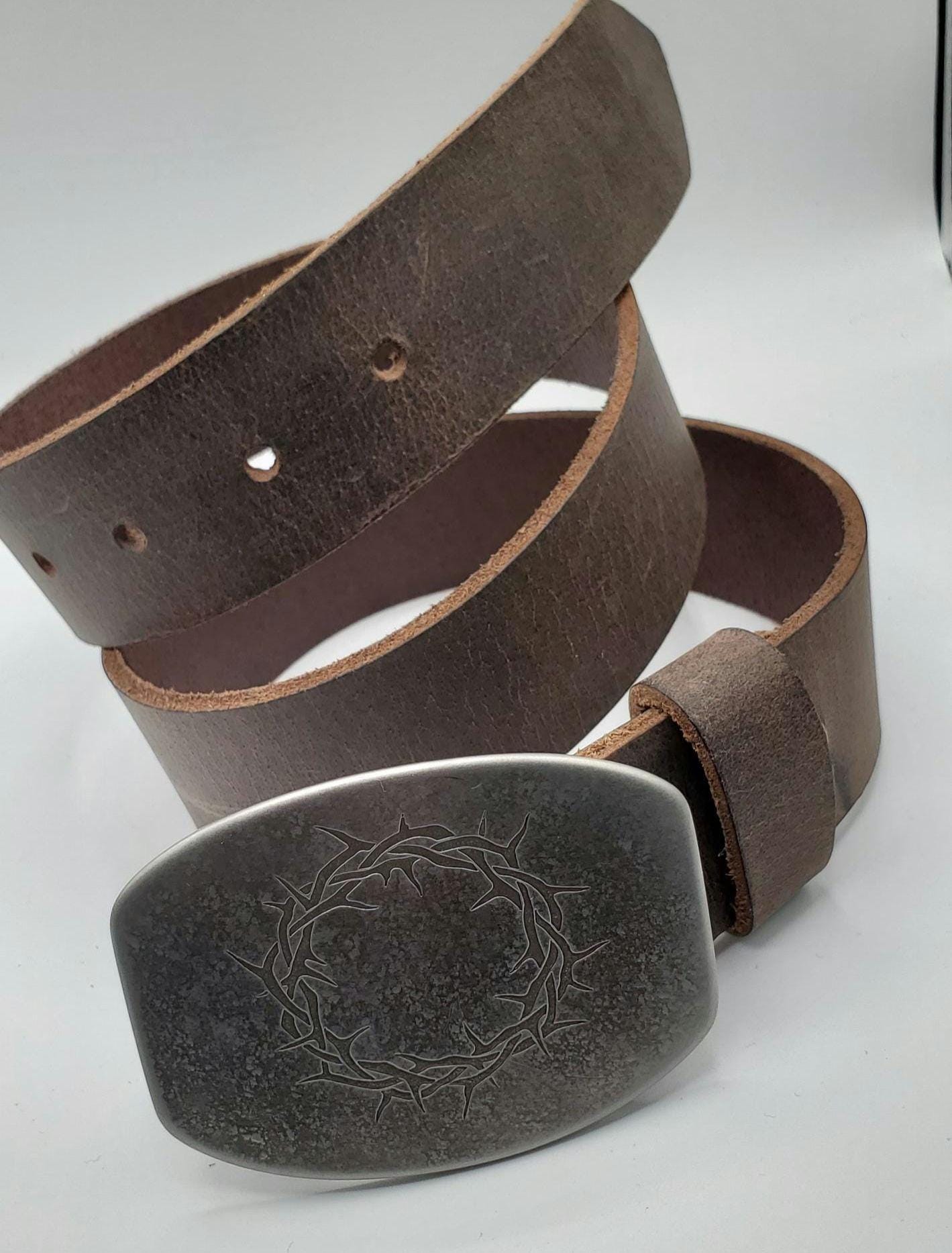 Customized Gift Personalized Belt & Buckle Set for Jeans Casual Pant "Crown of Thorns" Personalized Accessories Unisex Gifts w/ Gift Bag