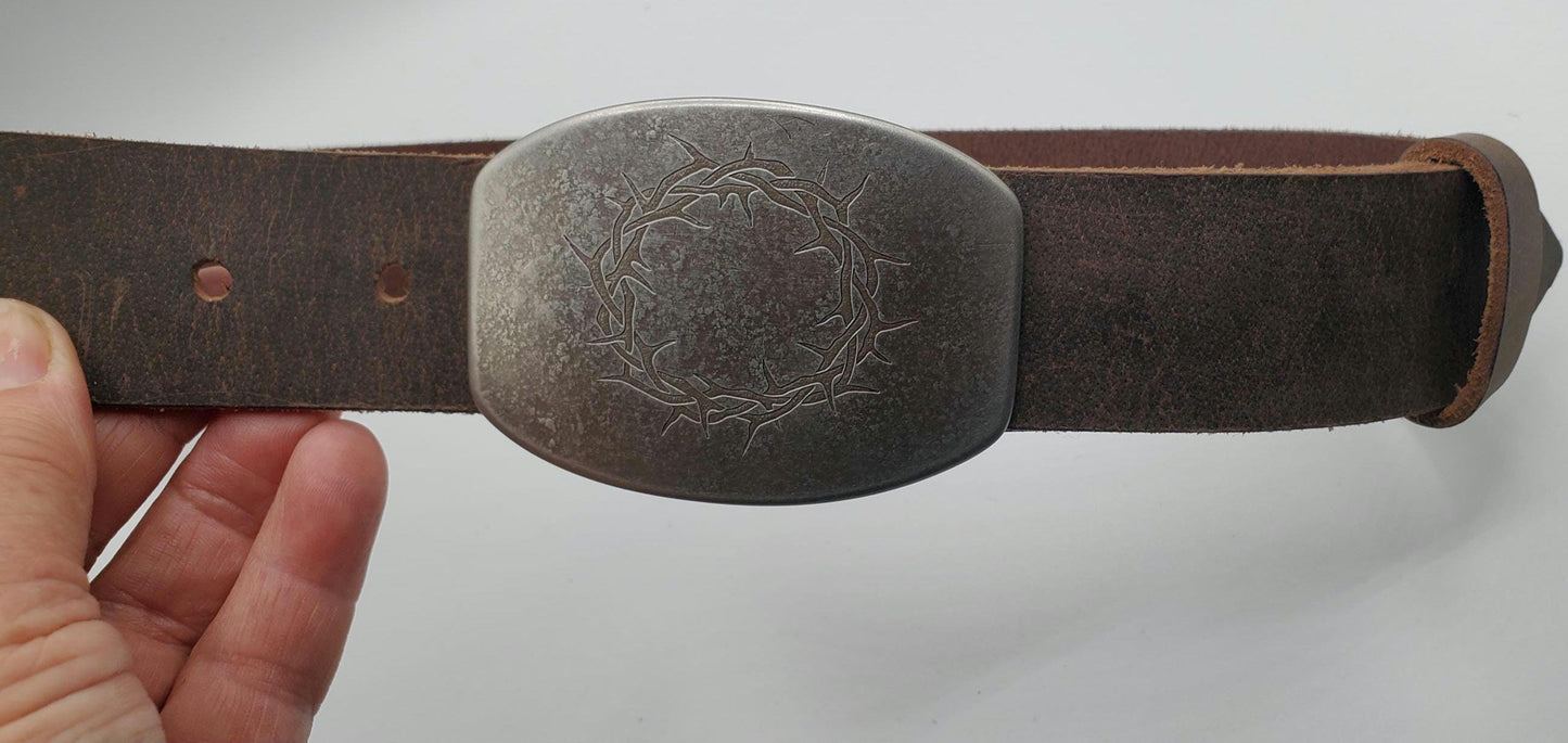 Customized Gift Personalized Belt & Buckle Set for Jeans Casual Pant "Crown of Thorns" Personalized Accessories Unisex Gifts w/ Gift Bag