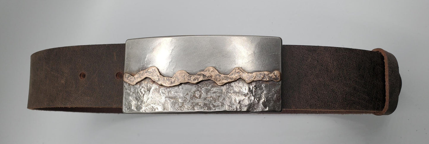 Belt and Buckle Set Landscape Buckle Handforged Seascape Canadian Metal Artist, Robert Aucoin With 1.5" Belt for Jeans
