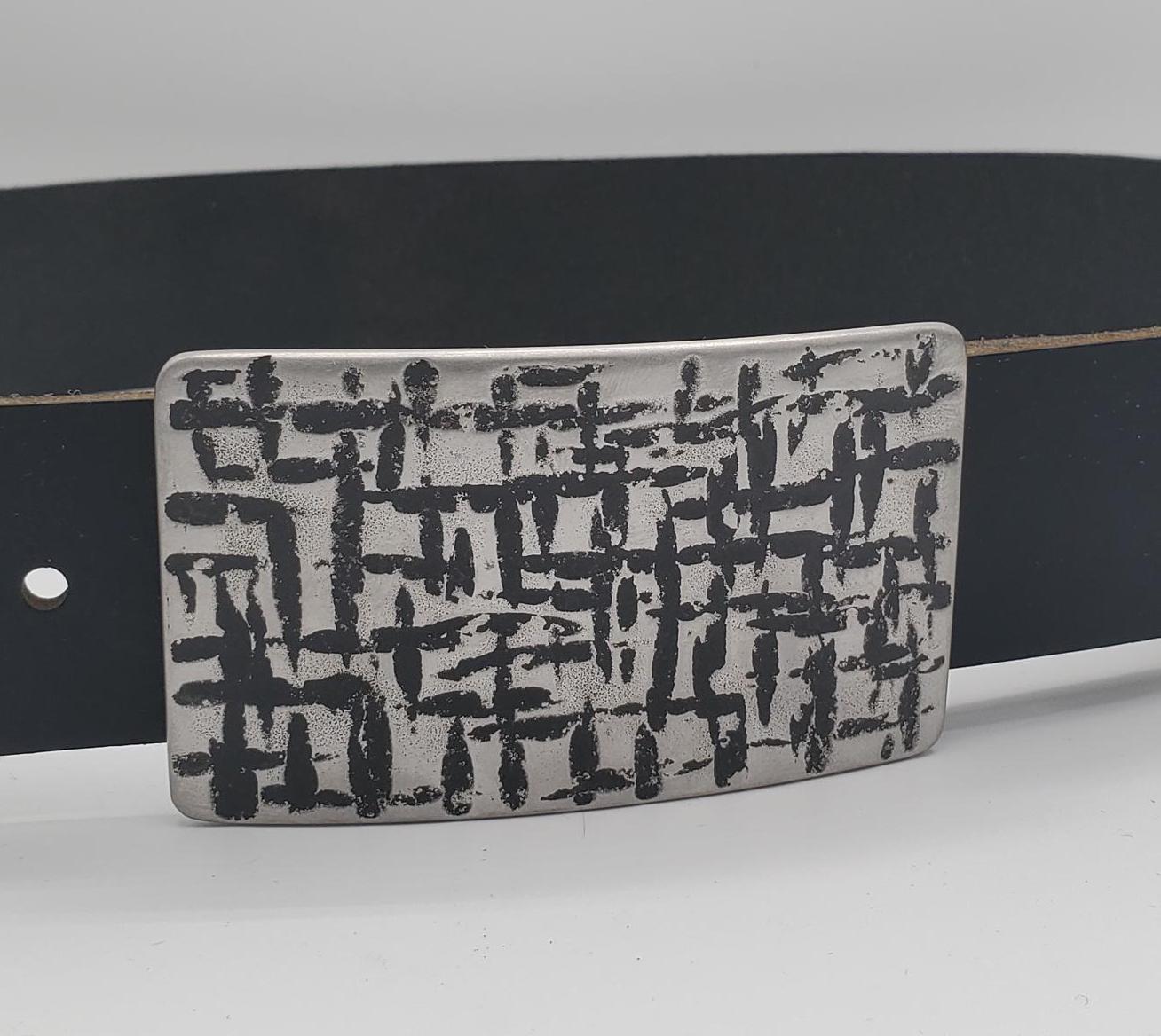 Architectural Series Belt Buckle Set for Jeans Silver & Black or Black and Silver Hand Forged Stainless Steel Buckle For 1-1/2" Leather Belt