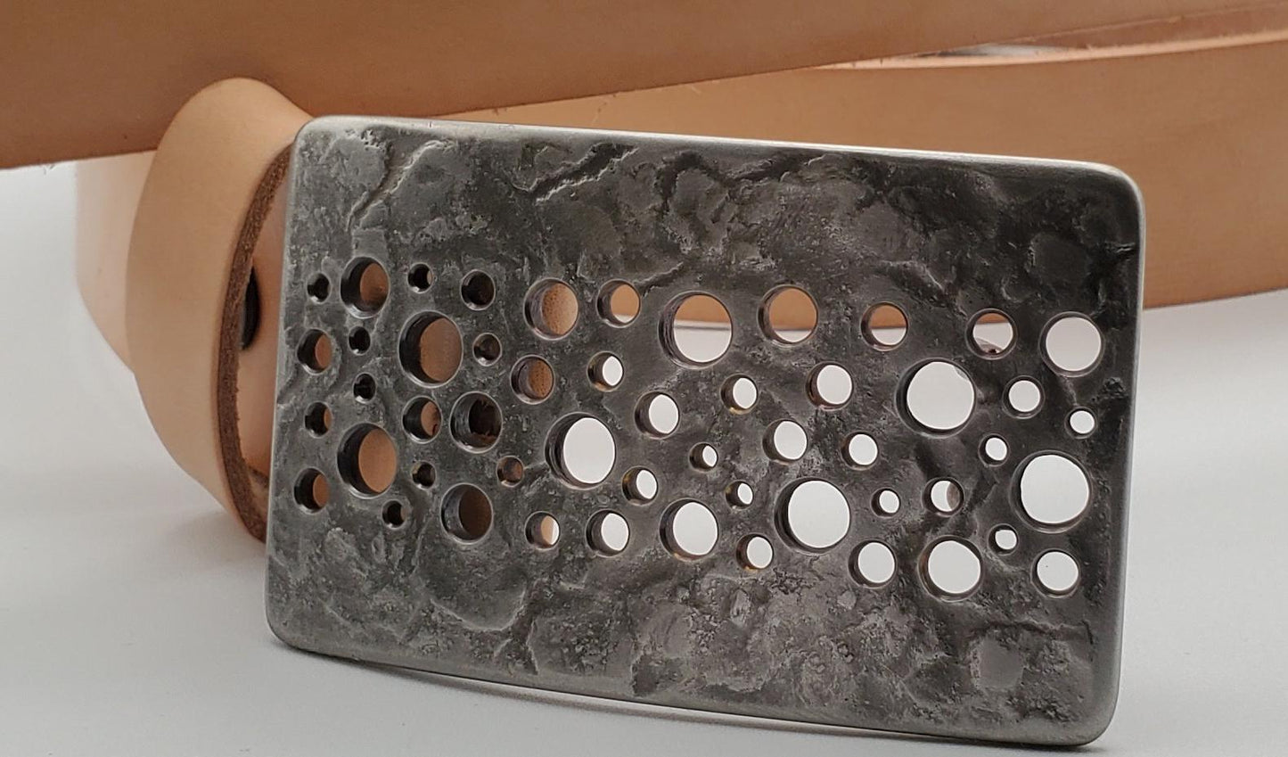 Confetti Belt & Buckle Handcrafted Hypoallergenic Jean Belt Buckle and 1.5" 2 Prong Leather Belt Hand Forged Unisex Silver Stainless Steel