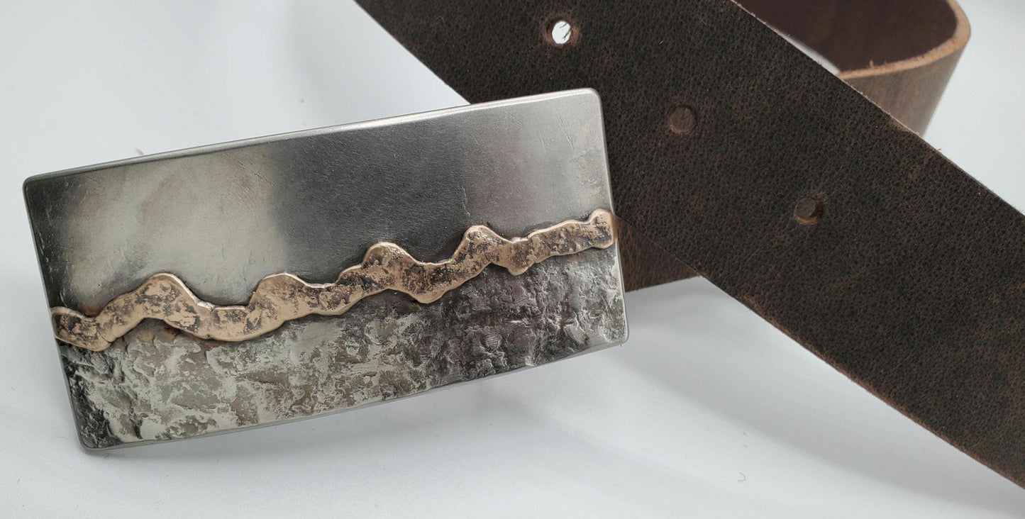 Belt and Buckle Set Landscape Buckle Handforged Seascape Canadian Metal Artist, Robert Aucoin With 1.5" Belt for Jeans