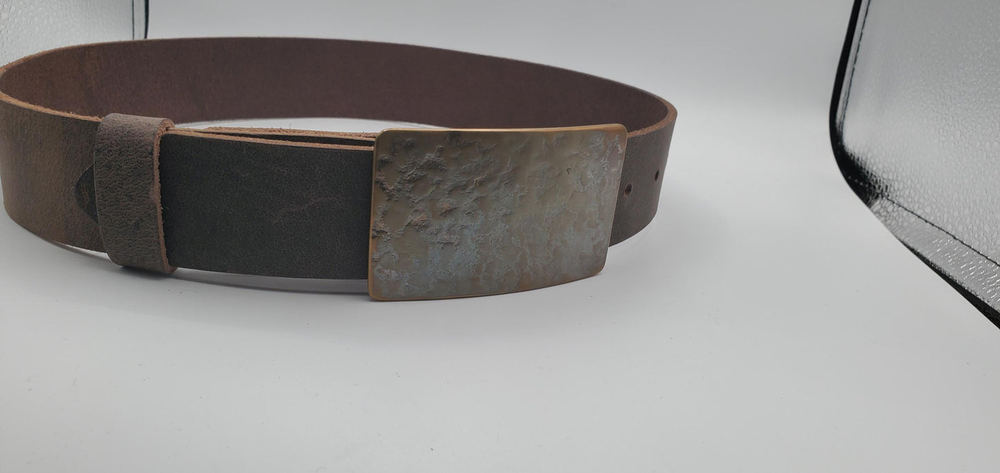 Bronze Anniversary Gift Belt Buckle Made in Canada Hand Forged Stainless Steel Buckle One of a Kind Unisex Buckle For 1-1/2" Jean Belt w Bag