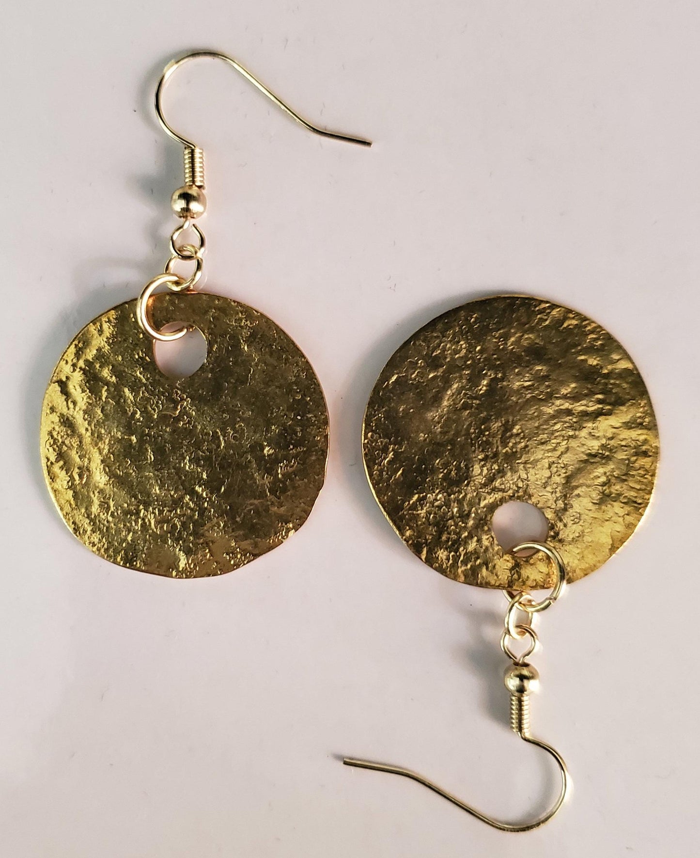 Brass Earrings Anvil Textured Hammered Ancient Gold Shepherd Hook Earrings w/ Bag Light Gold Earrings & Bag Stocking Stuffers Unisex Gifts