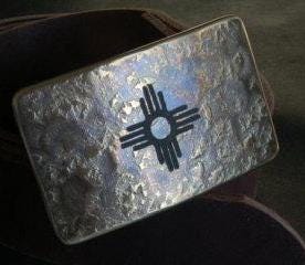Zia Belt Buckle For Jeans New Mexico Buckle Etched Buckle Hand Forged Buckle Zia Buckle Zia Belt Buckle fits 1.5" Leather Belt for Jeans