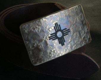 Zia Belt Buckle For SUIT New Mexico Buckle Etched Buckle Hand Forged Buckle Zia Buckle Zia Belt Buckle for 1.25" Leather Belt for Dress/Suit
