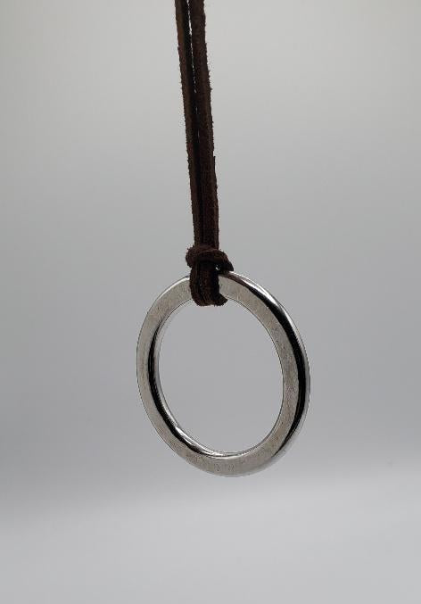 Brass Pendant Hand Forged Circle Pendant Unisex Jewelry Bohemian Necklace 1.5" d w/ Burlap or Velvet Bag Beige, Black or Brown Leather Strap