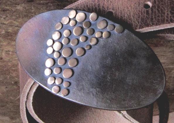 Belt Buckle Made in Canada Signed Original Belt Buckle Hand Forged Unisex Belt Buckle Bronze or Silver Anniversary For 1-1/2" Leather Belt