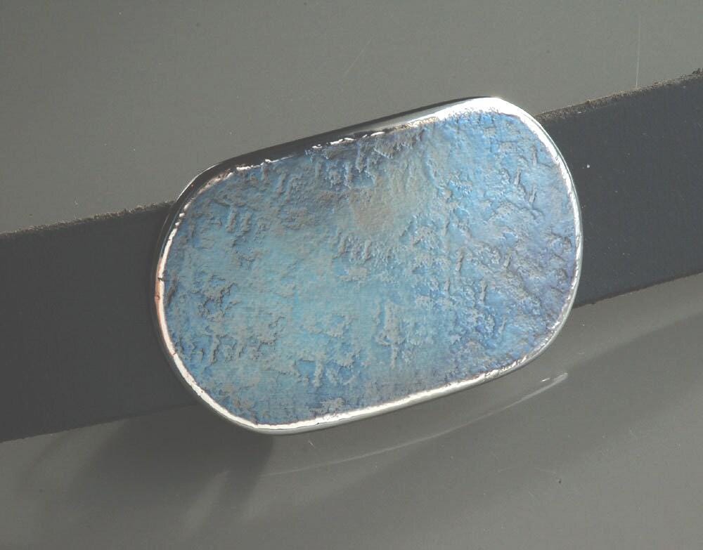 Belt Buckle Worker's Blue Jean Buckle Hypoallergenic Accessories Denim & Silver Buckle fits 1-1/2" Leather Belt with Snaps for Jeans