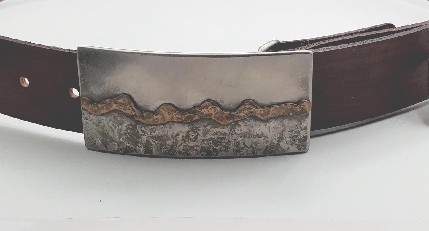 American Landscape Hand Forged Seascape Stainless Steel w/ Bronze Overlay Accessories Buckle fits 1-1/2" Belt for Blue Jeans or Chinos