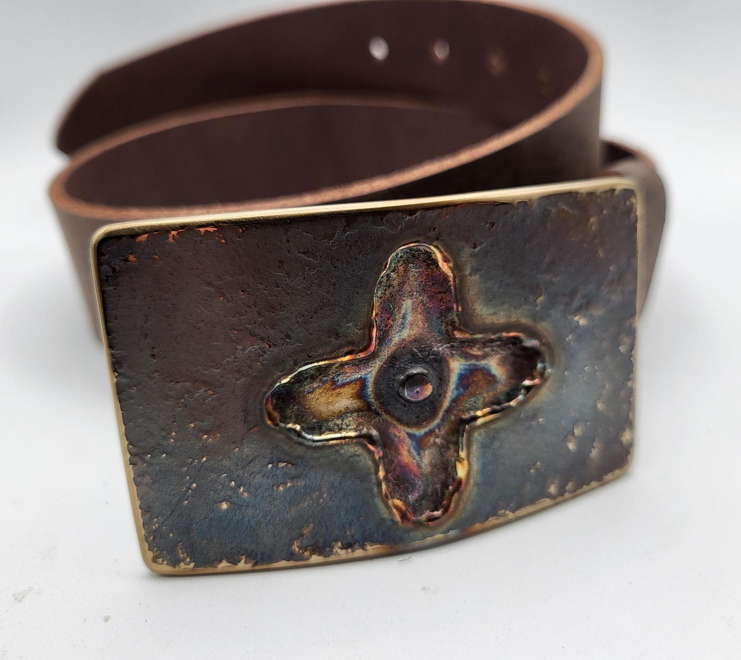 Stained Glass Belt Buckle & Belt, Your Leather Belt Colour Choice,Gift Bag Included