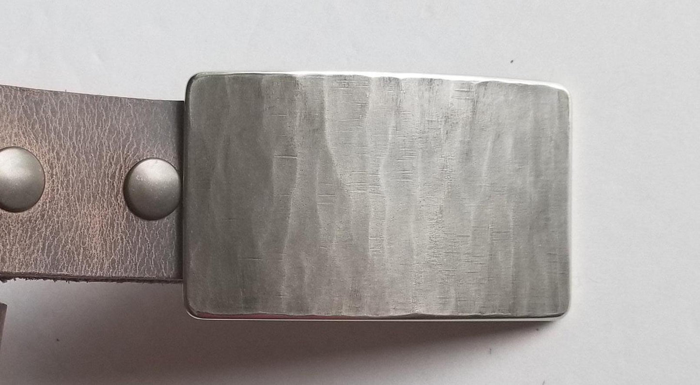 Suit Belt & Buckle Set Silver Wood Grain Buckle and Belt Signed Original HypoAllergenic Unisex Buckle with Leather Belt with Snaps for Suits
