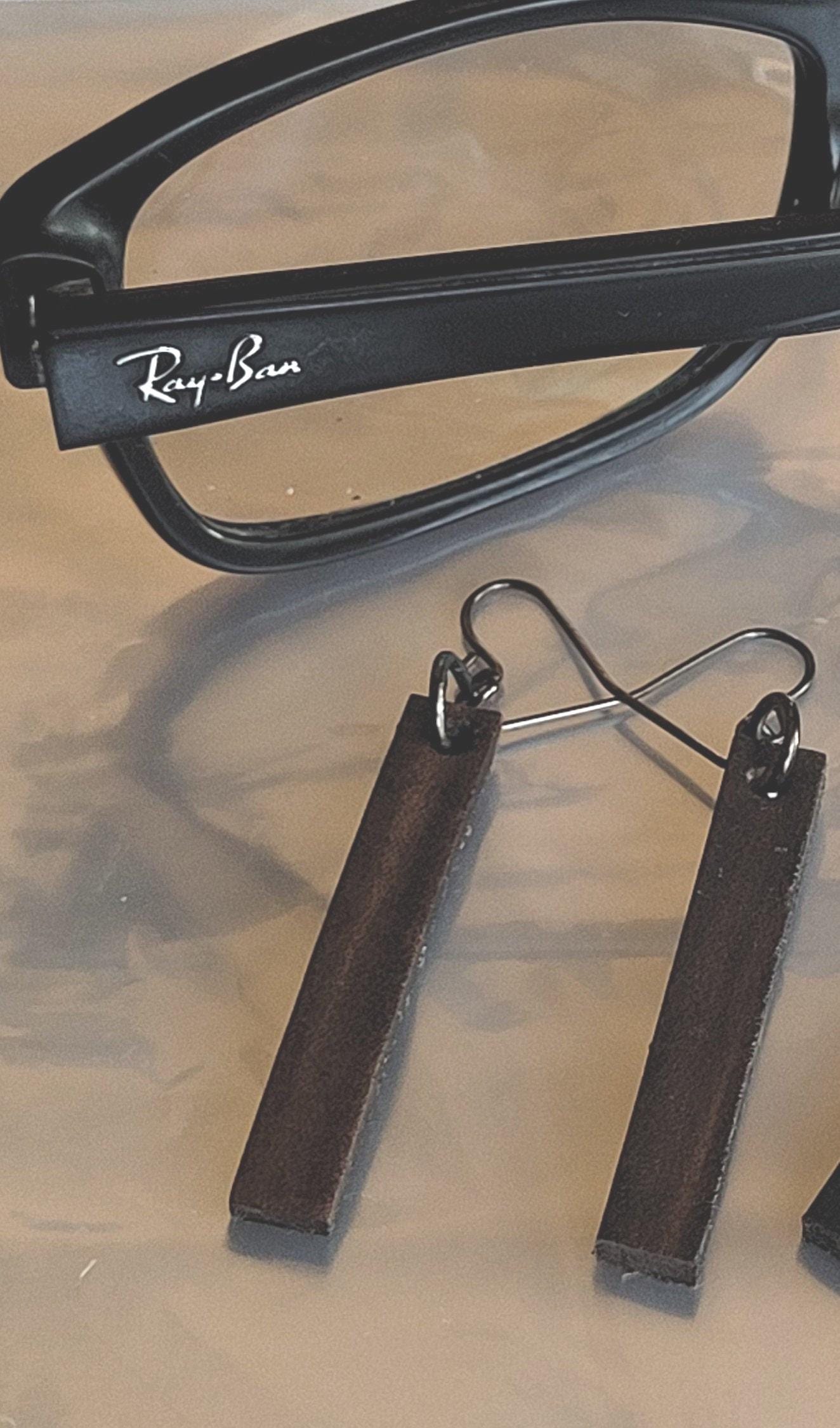 Leather Earring Sets, Two Sets, Charcoal Woodgrain with Bronze Hooks & Long Black Leather Earrings with Dark Bronze Hooks, Gift Bag Included