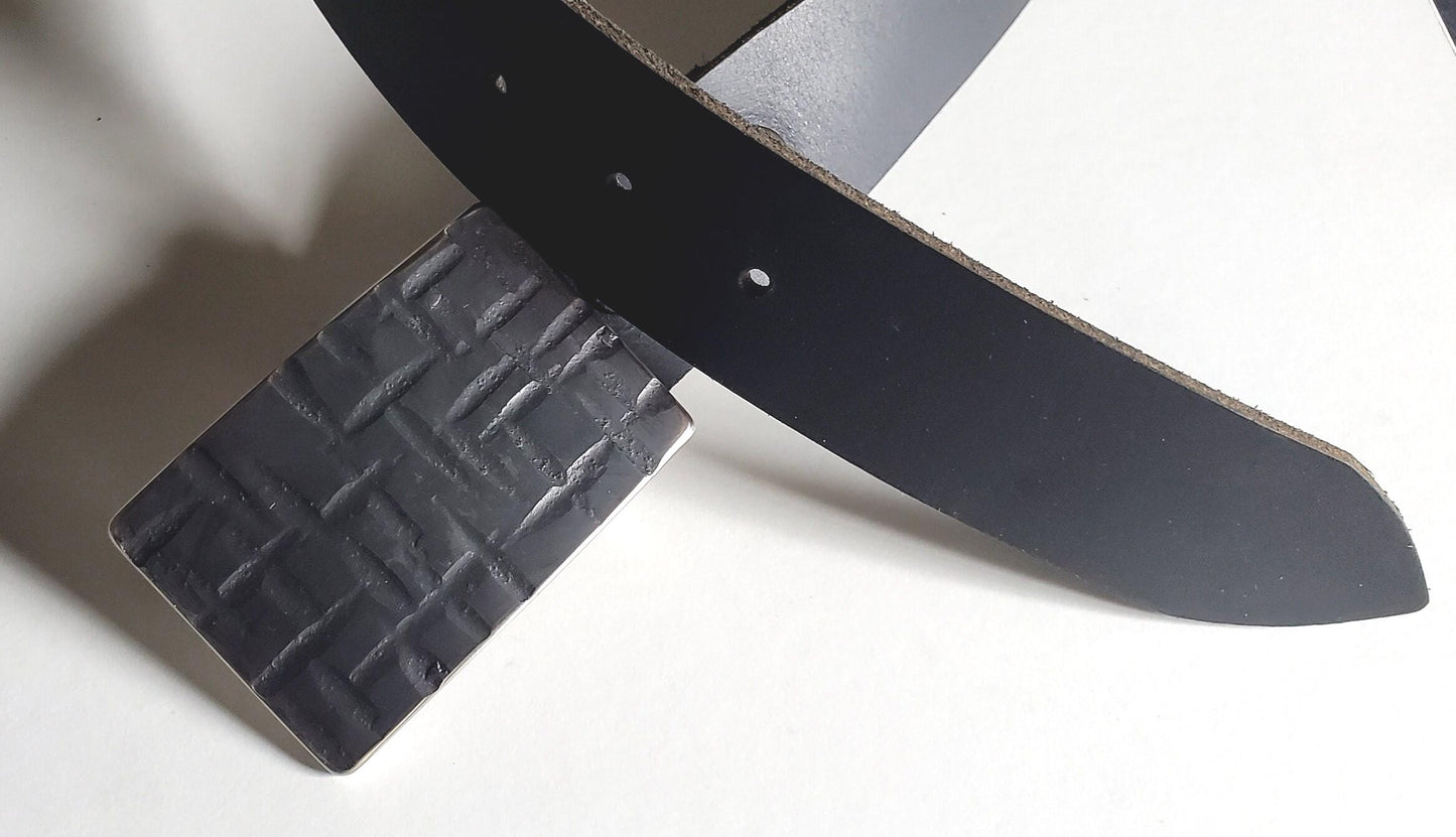 Buckle & Belt Set Black Buckle Blue Jean Belt Buckle Set Hand Forged Stainless Steel Buckle w/ Snap Leather Belt 5 Belt Colour Choices