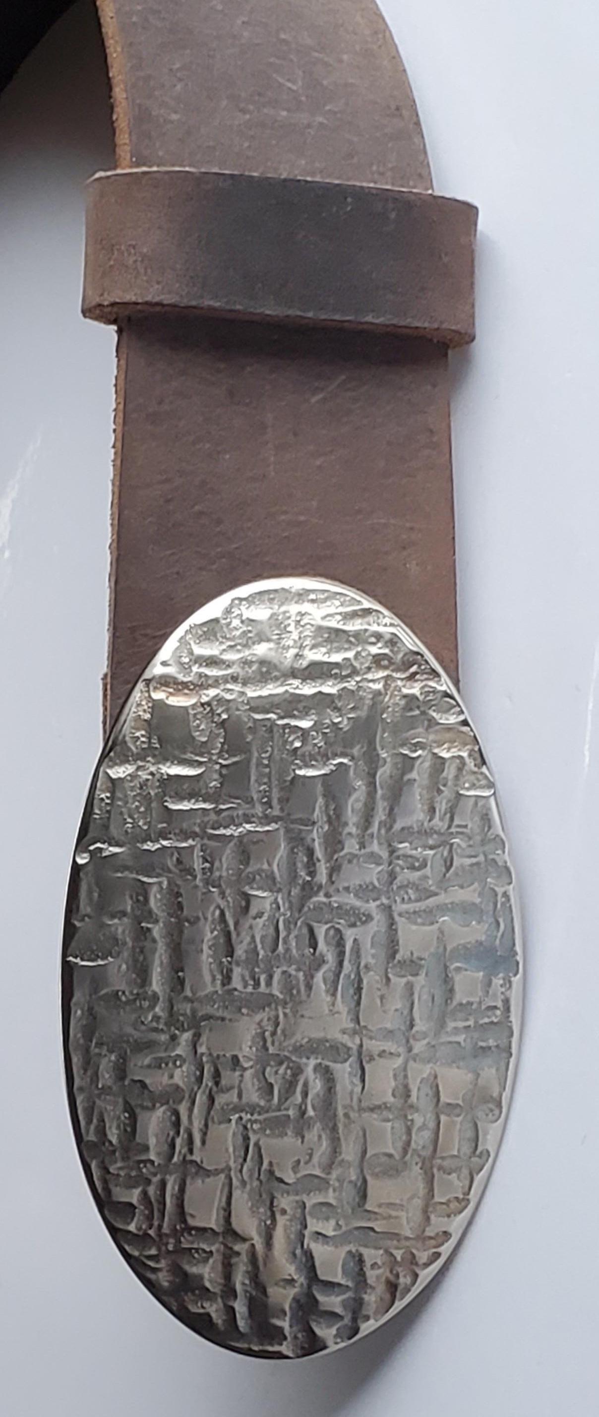 Oval Buckle & 2" Belt SET, Anvil Textured, Silver Taupe Gold for Blue Jeans