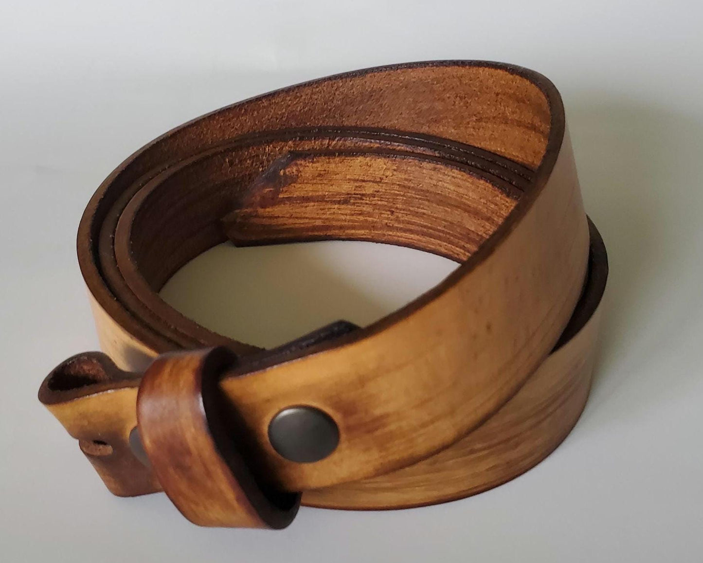 Suit Buckle & Belt - Hand Forged Buckle with Hand Dyed Tan Belt 1-1/4" Wide Belt and Stainless Steel Buckle